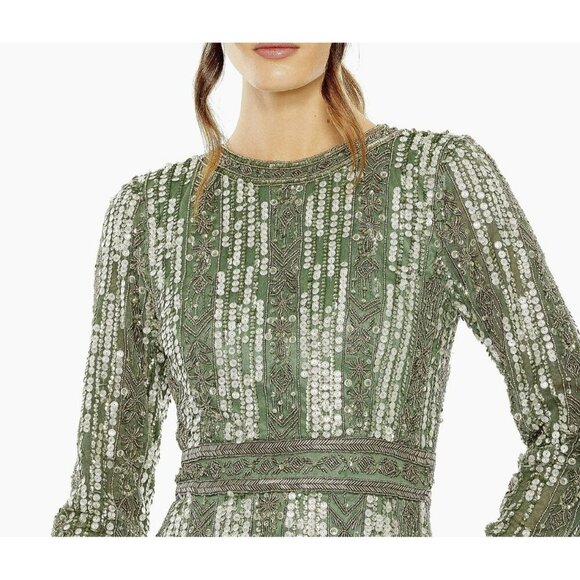 Mac Duggal Crystal-Embellished Long-Sleeve Column Gown Size 12 NEW - Picture 3 of 8